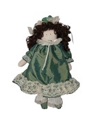 Vtg Homestead Kids Handmade Rag Doll Green Dress Brown Curly Hair 90&#39;s 14&quot; - $16.31 CAD