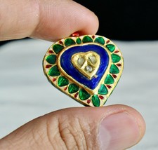 Antique Green Blue Jadau Natural Diamond Old Real 22 K Kundan Meena Gold Pendant - $646.00
