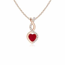 Natural Ruby Infinity Heart Pendant Necklace with Diamonds in 14K Rose Gold - £359.66 GBP