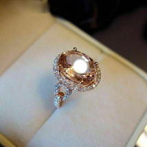 2.20Ct Oval Cut CZ Morganite Halo Engagement Wedding Ring 14K Rose Gold Plated - £95.89 GBP