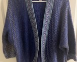 Chicos Wool Blend Knit Cardigan Blue Gray 3/4 Sleeve Open Front Sweater ... - $27.67