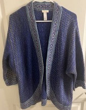 Chicos Wool Blend Knit Cardigan Blue Gray 3/4 Sleeve Open Front Sweater ... - £21.75 GBP