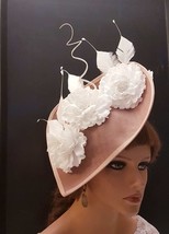 PINK HAT FASCINATOR with Curled Quill feather Race Cocktail Wedding Asco... - £51.92 GBP