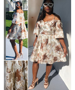 Women&#39;s Sweet Heart Neckline Skater Metallic Floral Dress - $149.00