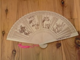 Japanese Art Print Silk Hand Folding Fan Fashion Wood Bamboo Plum Orchid - $19.80