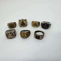 Freemason Masonic Mens Ring Lot Of 7 Alloy Metal Band Square Compass No Size - £40.20 GBP