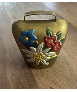 Vintage Collectible Brass Swiss Alpine Hand Painted Edelweiss Cow Bell - $19.97