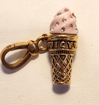 Juicy Couture Charm Pendant Pink Ice Cream Cone Rhinestones Gold Tone Se... - $34.95