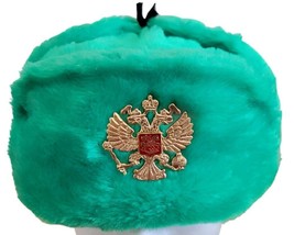 Russian Light Green Ear Flap Ushanka Hat w/ Double Eagle Badge Size XL (... - $29.65