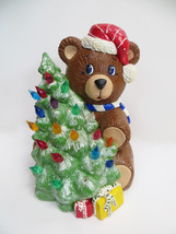 Vintage Ceramic Christmas Tree Teddy Bear with Santa hat peg lights 9 ½”... - $40.00
