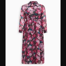 Torrid Maxi Floral Chiffon Woven Shirt Dress Plus Size 2 2X NWT - £62.14 GBP