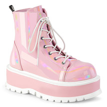 Demonia SLACKER-55 Punk Goth Pink Hologram Lace Up Platform Womens Ankle Boots - £71.88 GBP