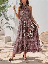 Butterfly Leopard Grecian Neck Maxi Dress - $39.95