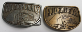 Vtg Pair Raleigh Cigarettes Tobacco Semi Truck Trucking Trucker 80&#39;s Belt Buckle - £7.96 GBP