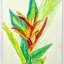 Golden Torch Heliconia Original Wall Art Handmade Watercolor Pencil Painting Mat - £39.16 GBP