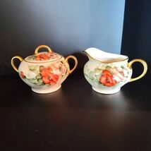 Z.S. &amp; Co Poppy Creamer Sugar Bowl Set Bavaria Vintage Pink 1880s to Ear... - $29.89