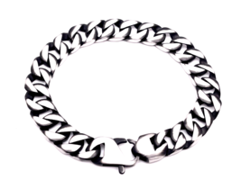 Men’s Silver &amp; Black Stainless Steel 11mm Cuban Curb Link Chain Bracelet - £15.73 GBP