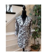 Entro Dress Women M White Pink Black Leopard Print V-Neck 3/4 Sleeve Pol... - $38.78 CAD