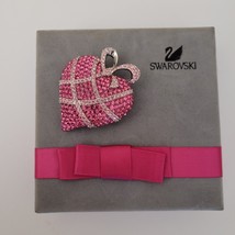 Stunning Swarovski 2004 Signed Swan Pink Crystal Heart Pin Brooch Pendant EUC - £142.43 GBP