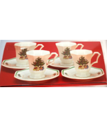 Demitasse Cup &amp; Saucer Christmastime Nikko Set of 4 New In Box Made in J... - £36.76 GBP