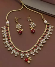Joharibazar Choker and Earrings Gold Plated Chain Kundan Jewelry Set Party Wearb - £22.44 GBP