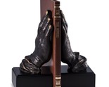 Bey-Berk R19P Cast Metal Hands Bookends with Bronzed Finish on Black Woo... - $119.95