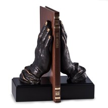 Bey-Berk R19P Cast Metal Hands Bookends with Bronzed Finish on Black Wood Base - $119.95