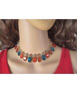 Red Green Thermoset Choker &amp; Earrings | Christmas Party Mid-Century High... - $131.99
