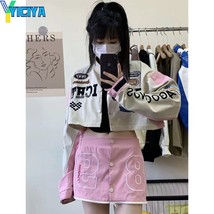 YICIYA Bomber Woman Varsity Jacket Detachable Pink Racing Baseball Jacket Long S - £178.66 GBP