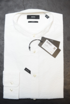 HUGO BOSS Uomo Jordi Slim Fit Rialzato Colletto Cotone Bianco Camicia 41 16 - £50.66 GBP