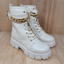 Olivia Miller Womens Boots Sz 8 M Chunky soles Combat gold chain faux leather - £42.36 GBP