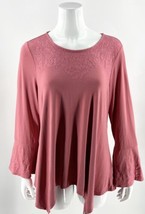 Adrianna Pappell Top Plus Sz 1X Pink Embroidered Bell Split Sleeve Shark... - £26.90 GBP