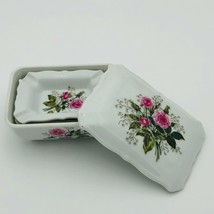 Vintage Lefton Roses Ceramic Footed Lidded Box w/ 3 Ashtrays Trinket Trays Japan - $28.00