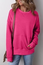 Rose Red Drop Shoulder Crisscross Stitching Pocketed Loose Sweatshirt - $28.19