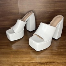 White Chunky extra high block platform square toe heel sandals Women’s 39 9 - £49.67 GBP