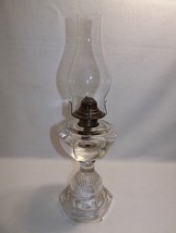 Antique EAPG Oil Lamp 1890&#39;s Clear Glass Bubbles in Base w/ Chimney - £46.94 GBP
