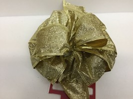 Holiday Time Gold Glitter Wide Wired Edge Christmas Gift Bow Package Wed... - £10.21 GBP