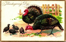 Raphael Tuck Thanksgiving Day Series Turkeys Chicks Embossed 1910s Postcard - £7.68 GBP