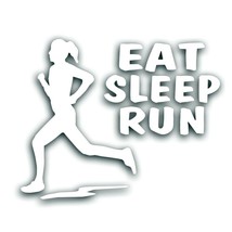 EAT SLEEP RUN girl woman decal for marathon runner, jogging bumper sticker WHITE - £7.98 GBP