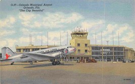 Orlando Municipal Airport Orlando Florida 1940s linen postcard - $7.43