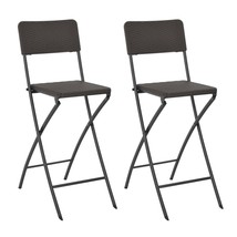 Folding Bar Chairs 2 pcs HDPE and Steel Brown Rattan Look - £77.90 GBP