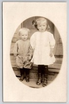 RPPC Adorable Victorian Children on Step Real Photo c1908 Postcard J24 - $12.95