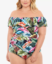 Swim Solutions One Piece Swimsuit Evening Palm Black Multi Plus Sz 24W $119 -NWT - £21.11 GBP