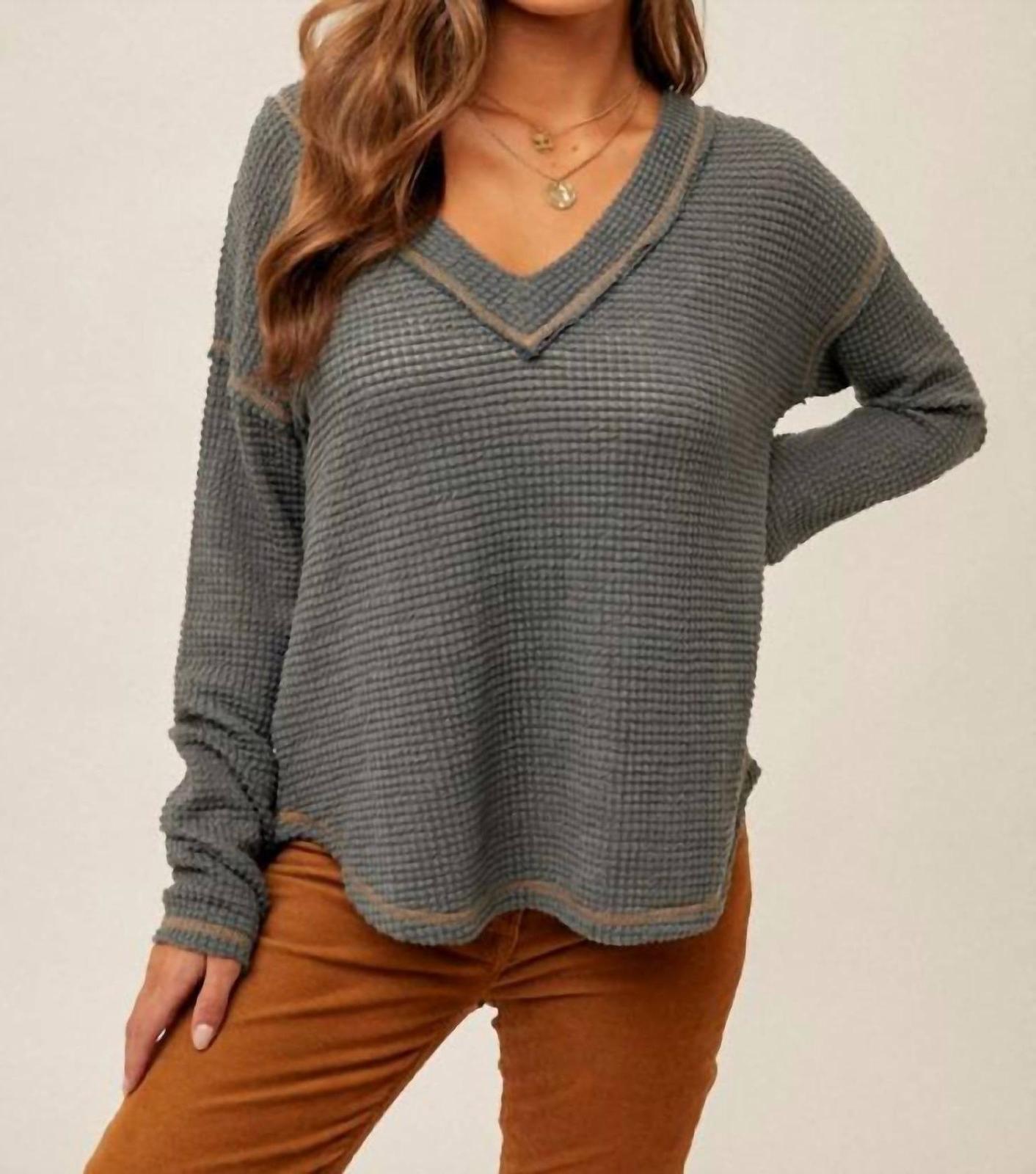 Hem &amp; Thread Breezy Day Waffle Top Winter Spruce - $42.00