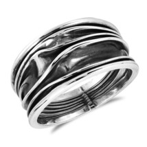 Tranquil Ocean Waves Oxidized .925 Sterling Silver Ring-8 - £16.91 GBP