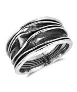 Tranquil Ocean Waves Oxidized .925 Sterling Silver Ring-8 - £16.61 GBP