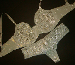 Victoria&#39;s Secret Ungefüttert 34D, 34DD Bh Set S Silber Grau Kristall Mode Show - £99.70 GBP