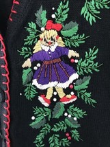 Vtg Victoria Jones Black Ugly Christmas Button Up Cardigan Sweater Vest M L 44&quot; - £23.96 GBP