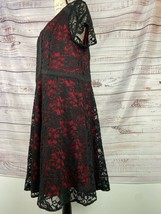 Torrid Black Lace Dress Womens 16 Red Lined Zip Back Scoop Neck Short Sl... - $22.50