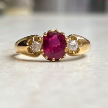 2CT Oval Cut Simulated Ruby 3-Stone Vintage Ring 14K Yellow Gold Plated ... - $112.99